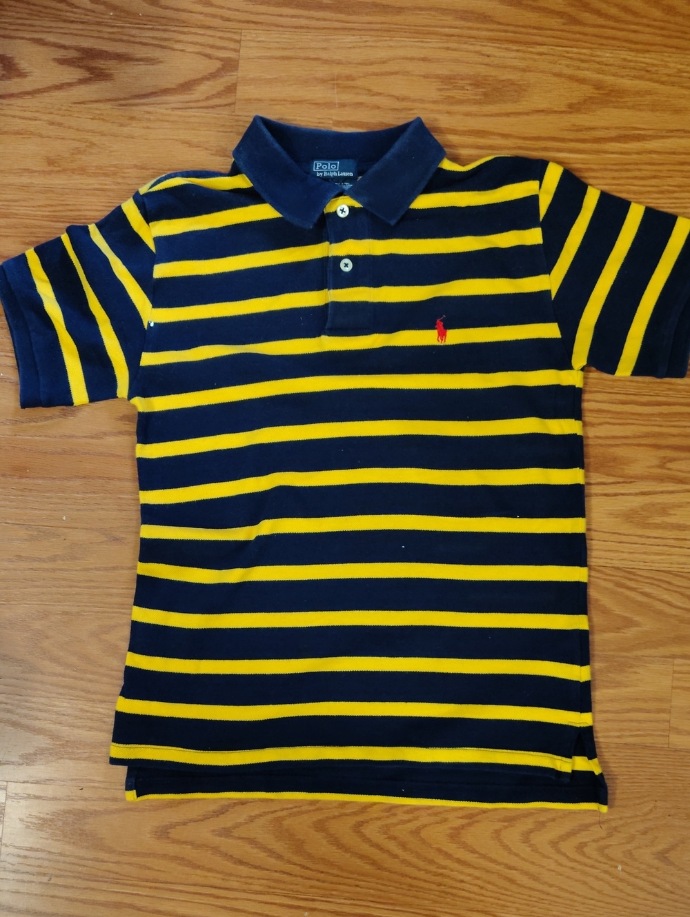 Polo by Ralph Lauren Kids Navy & Yellow Striped Polo Size 8-10